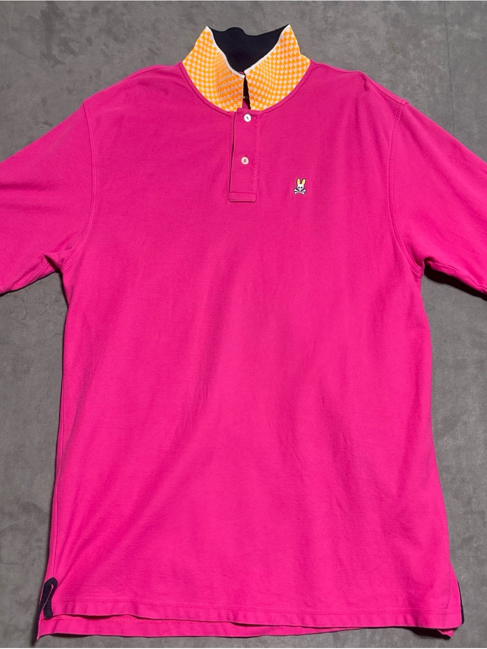 Psycho Bunny Polo Shirt Mens 3XL Pink Colorful Orange Tipped Collar Rugby Pima
